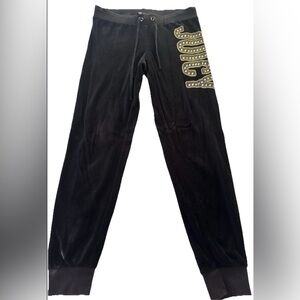 Juicy Couture Black Velour Track Pants Rhinestone Logo Joggers Women’s Size S